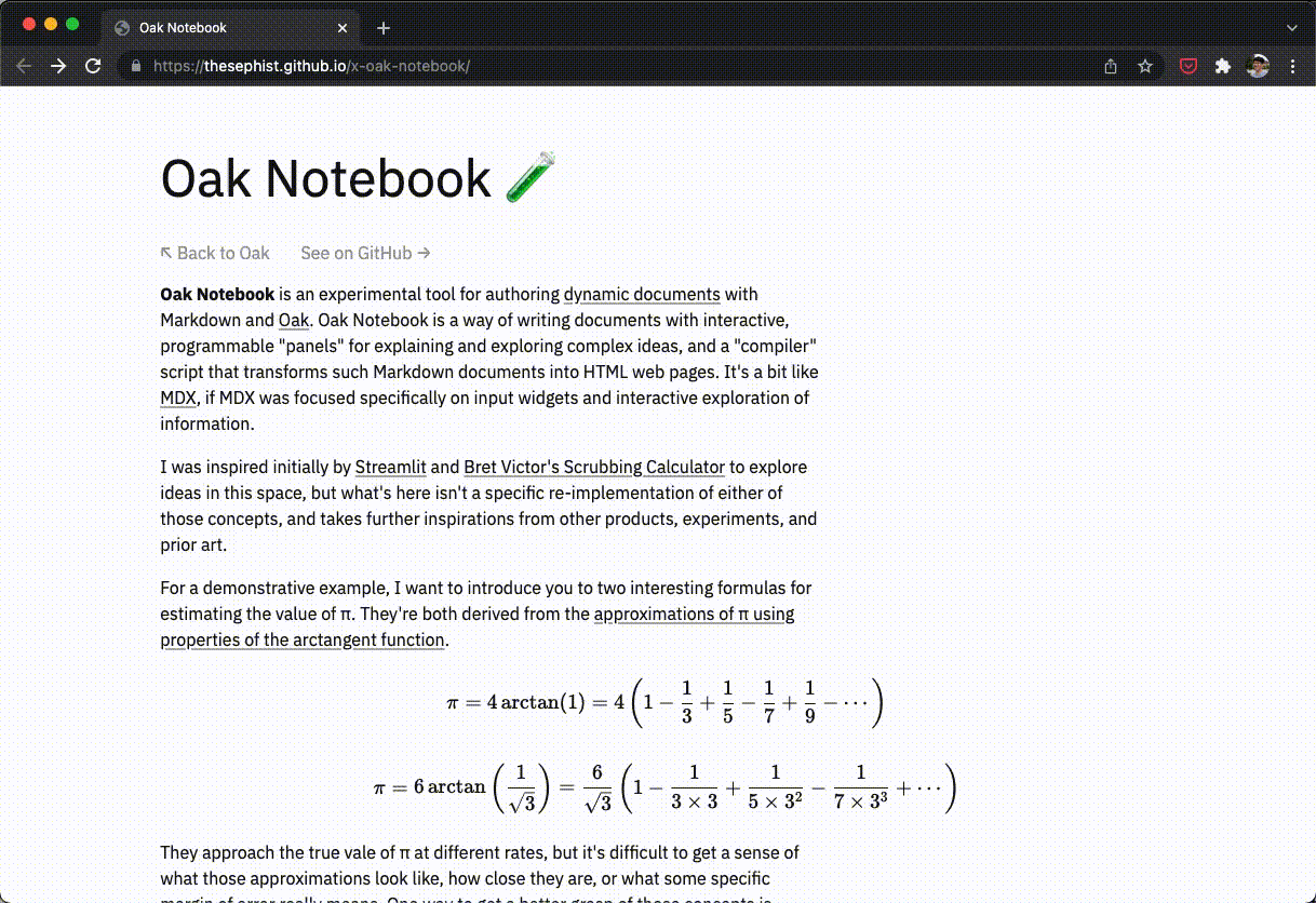 A demo of me scrolling through the Oak Notebook demo website